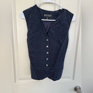 Linda Allard Ellen Tracy 100% Silk Navy Button Front Vest Top Size 8
